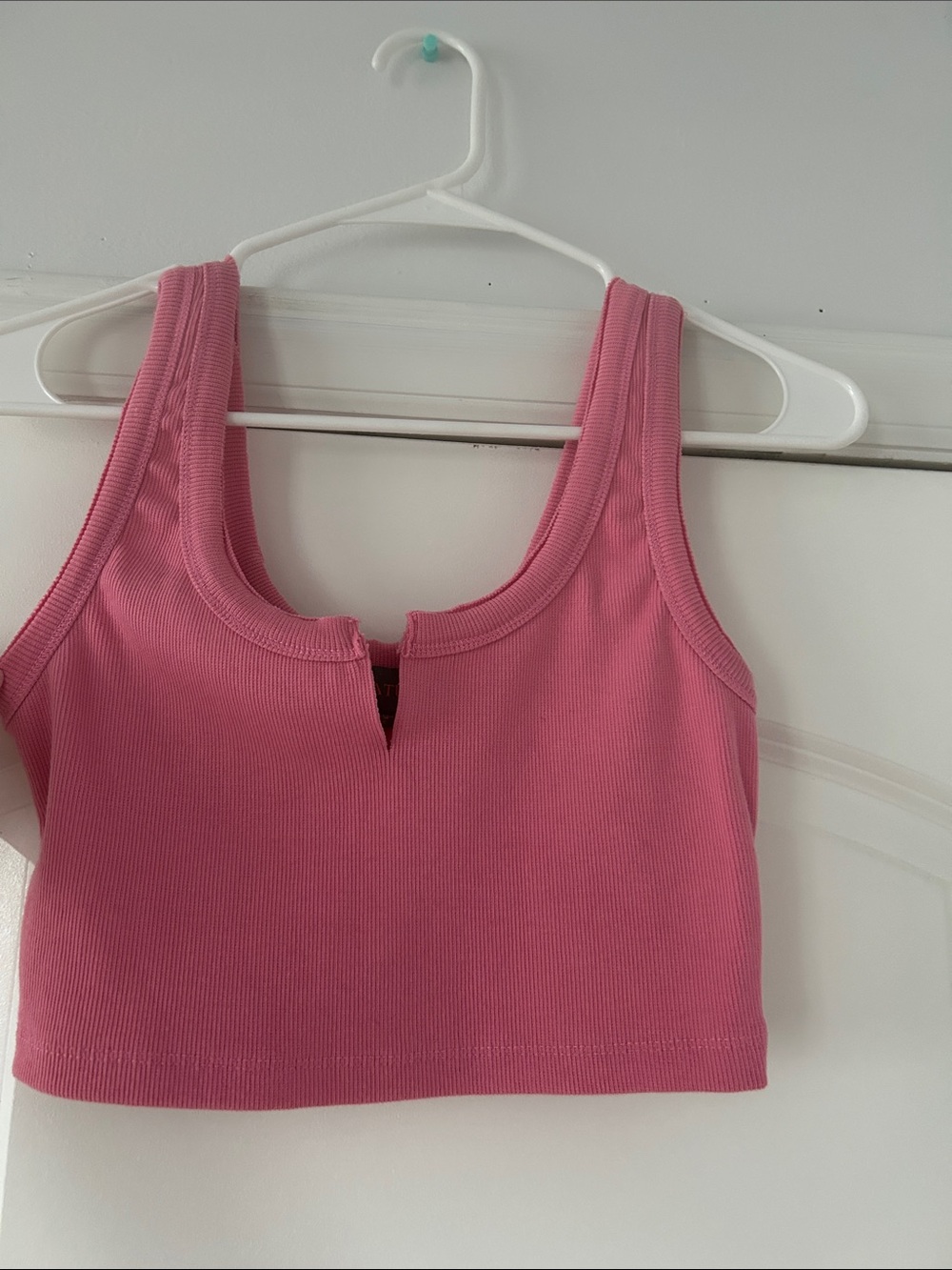 Signature 8 Pink Ribbed V-Notch Crop Tank